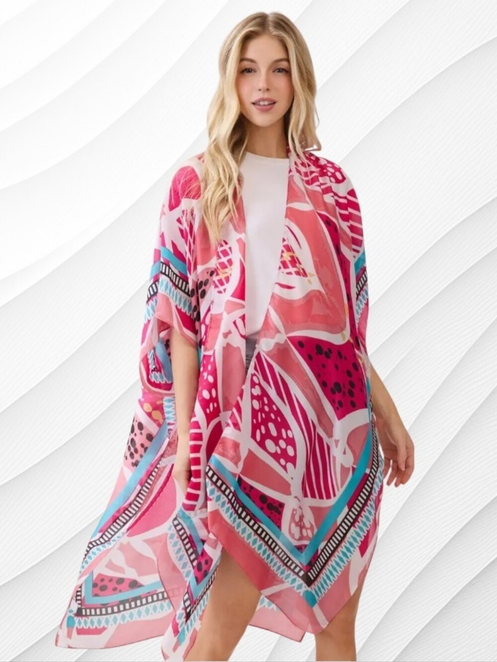 Abstract Botanical Silky Kimono - Picture 2 of 13